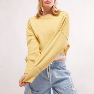 Free People Easy Street Crop Pullover sweater Pineapple Juice yellow size small